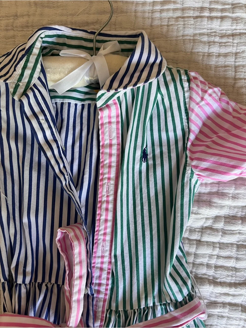 Ralph Lauren Girls Multistripe Shirt Dress in Blue, Green, Yellow & Pink